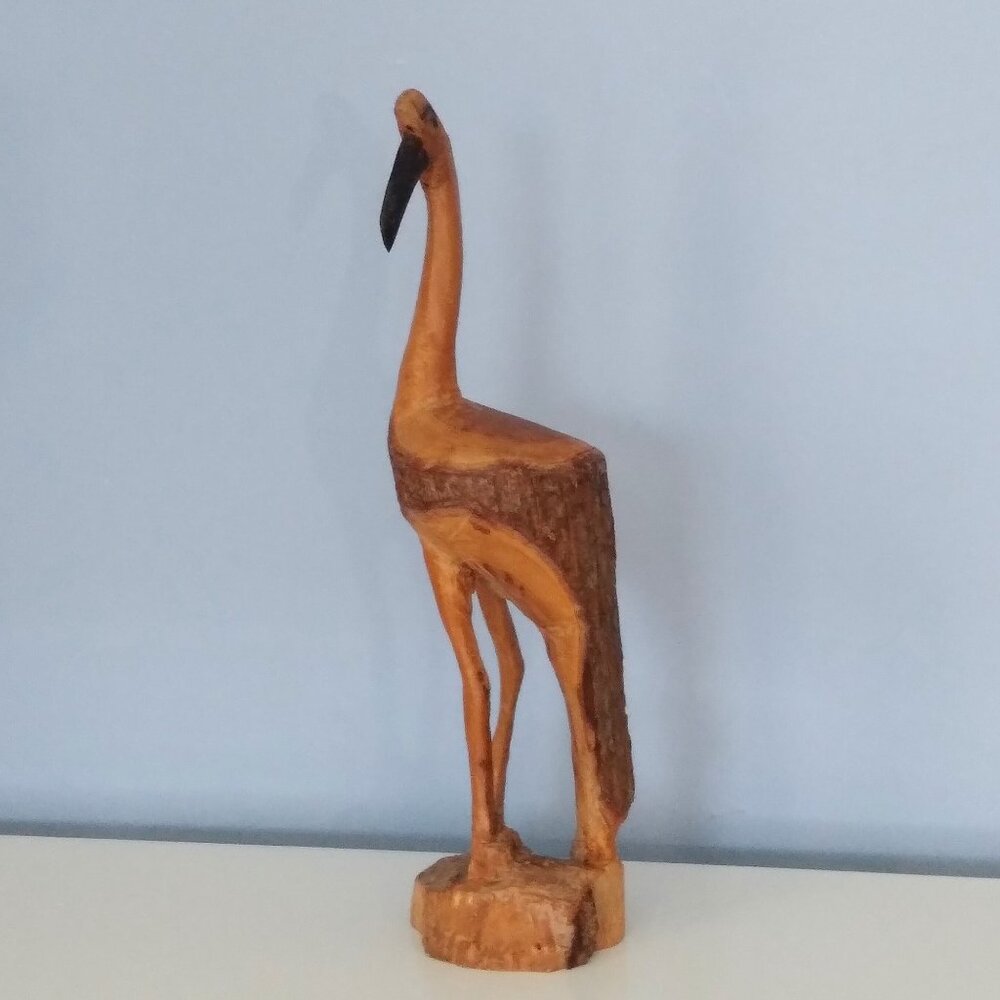 Pier 1 Natural hand carved wood heron sculpture-coastal,tiki,rustic, 14" tall - Picture 3 of 9